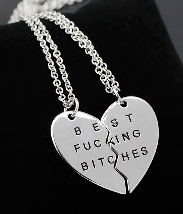 Best friends heart two pendant necklace set