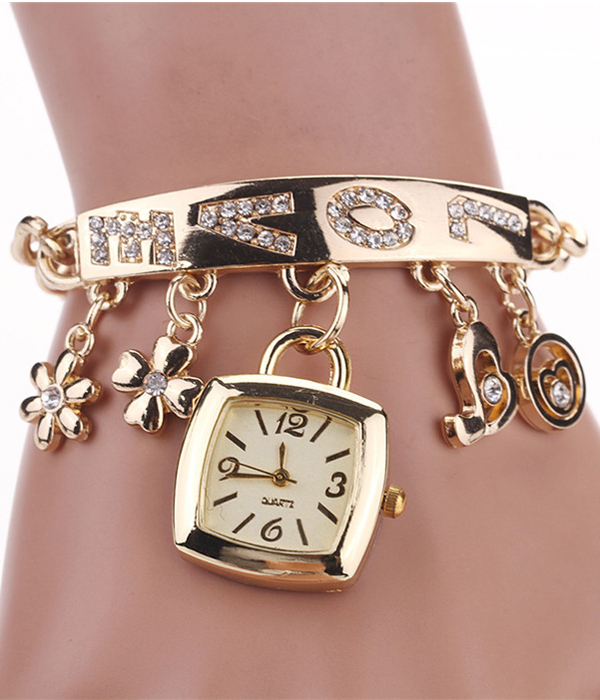 Metal love flower charm drop watch bracelet