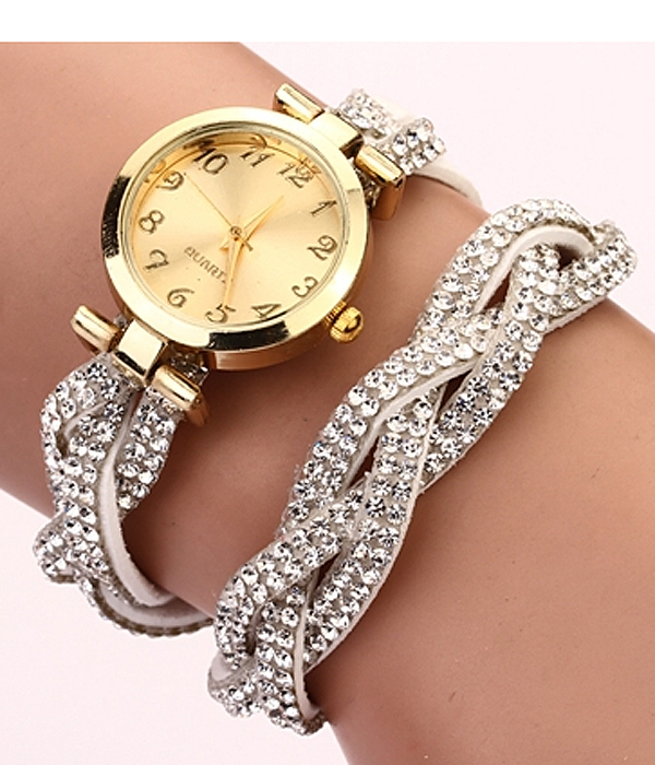 2 layer crystal and tassel drop wrap around watch