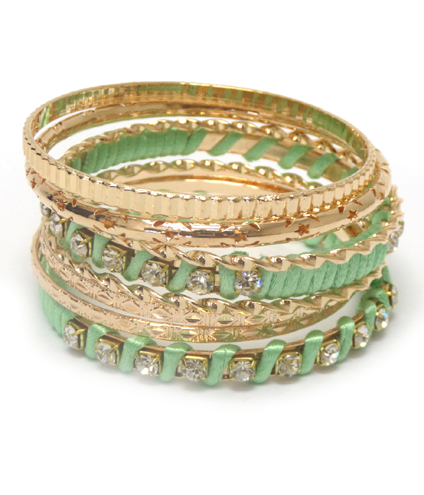 MULTI  DESIGN METAL AND CORD BANGLE BRACELET SET