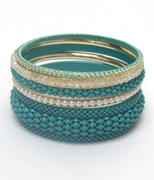 Multi  design metal and cord bangle bracelet set