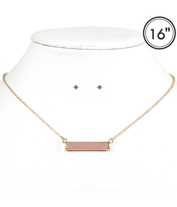 Simple druzy bar necklace set