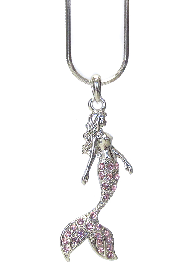 Made in korea whitegold plating crystal mermaid pendant necklace