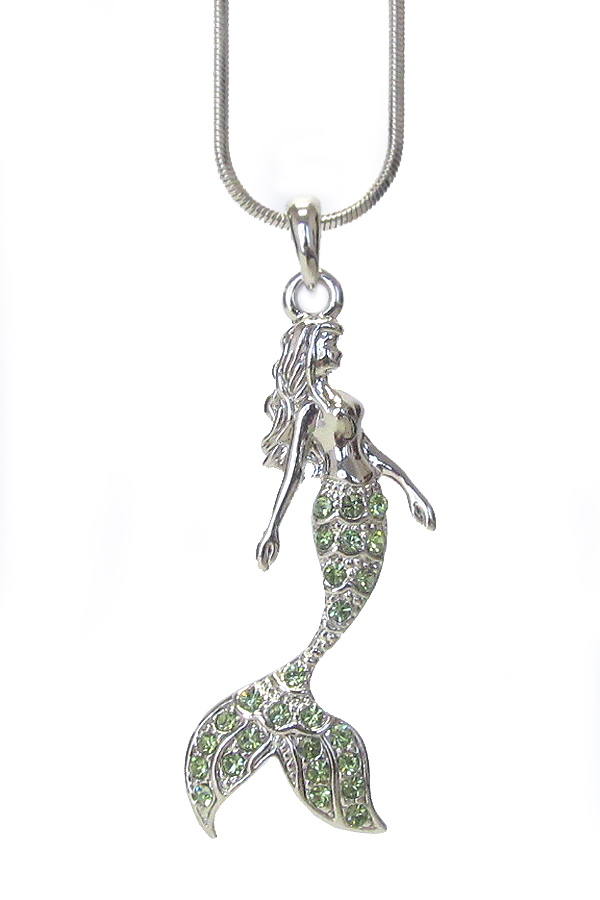 WHITEGOLD PLATING CRYSTAL MERMAID PENDANT NECKLACE