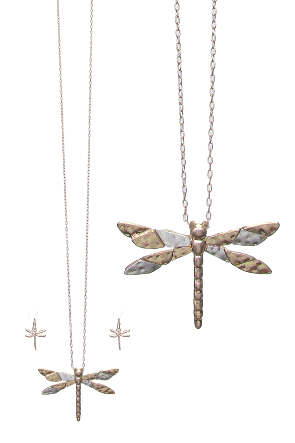Dragonfly pendant long necklace set