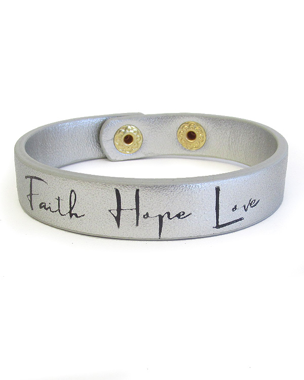 Religious theme leatherette bracelet - faith hop love