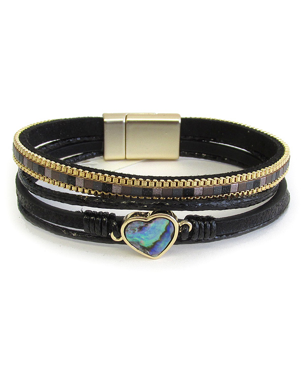 Multi layer leatherette and heart magnetic bracelet