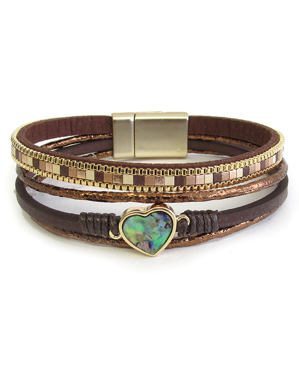 Multi layer leatherette and heart magnetic bracelet