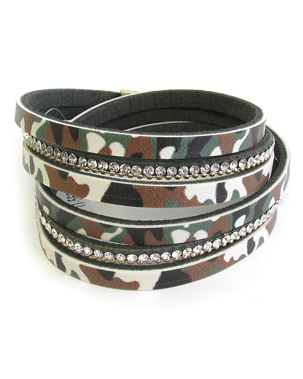 Military look camouflage multi layer double wrap leatherette magnetic bracelet