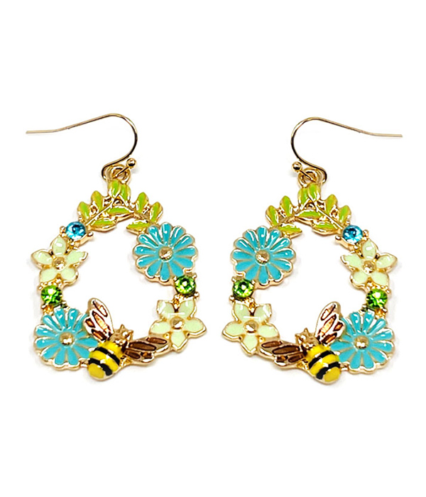 GARDEN THEME EPOXY EARRING - BEE AND FLOWER