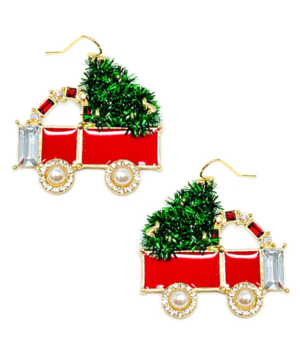 CHRISTMAS THEME EPOXY EARRING - TREE ON TRUCK