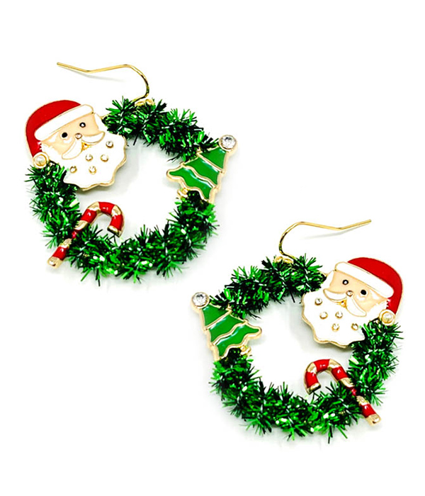 CHRISTMAS THEME EPOXY WREATH EARRING - SANTA