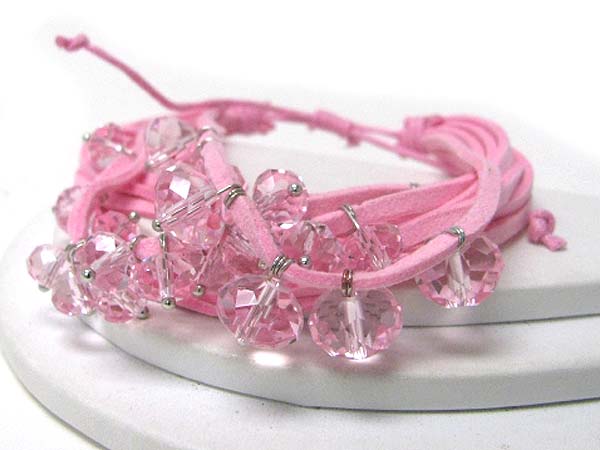 CRYSTAL CUT FACET GLASS STONE CLUSTER MULTI SUEDE FRIENDSHIP BRACELET - FREE WRAP STYLE