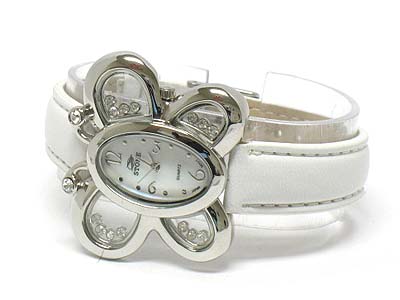 Crystal butterfly which has crystal stones in wings shape face and leather band watch