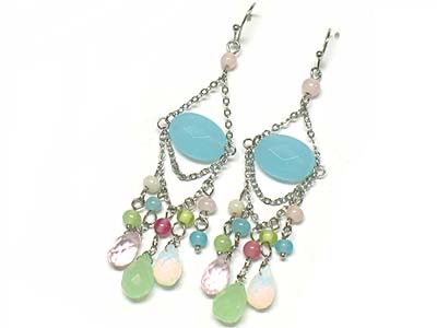 Facet multi semi precious stone drops earring