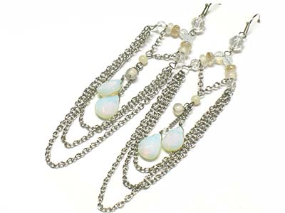 Semi precious stone drop and hanging chain earring