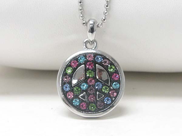 Made in korea whitegold plating crystal stud small peace mark pendant necklace