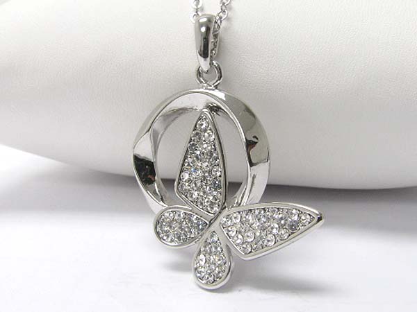 Made in korea whitegold plating crystal stud butterfly pendant necklace