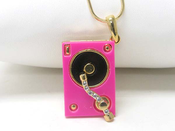 Crystal stud expoxy lp music player pendant necklace
