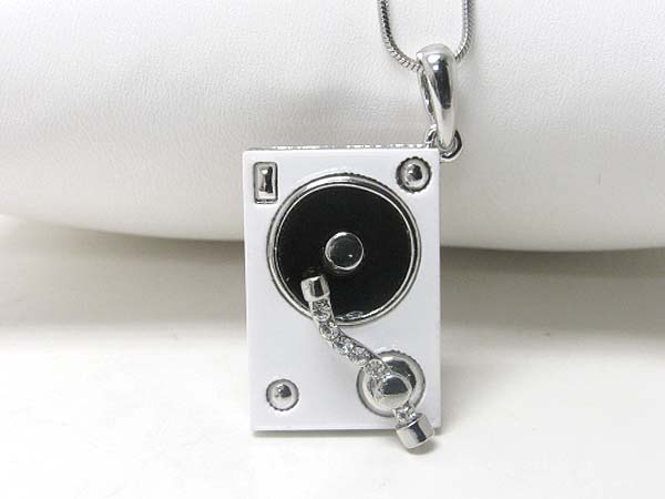 Crystal stud expoxy lp music player pendant necklace