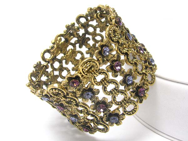 Crystal stud wide metal hinge bangle