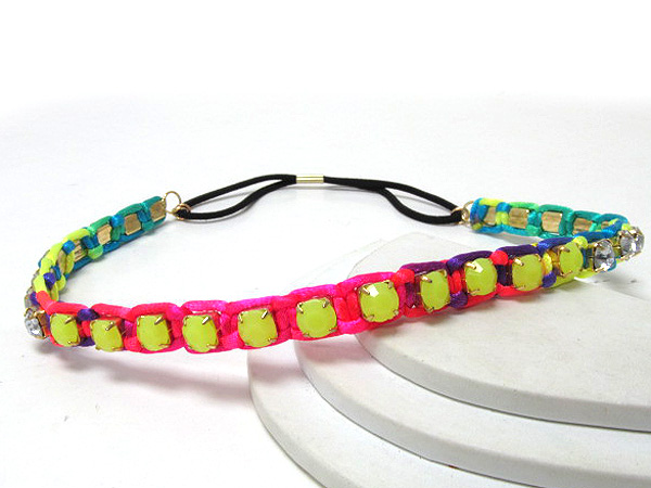 MULTI CRYSTAL AND ACRYL CRYSTAL BRAIDED FASHION COLORFUL CORD HEADBAND