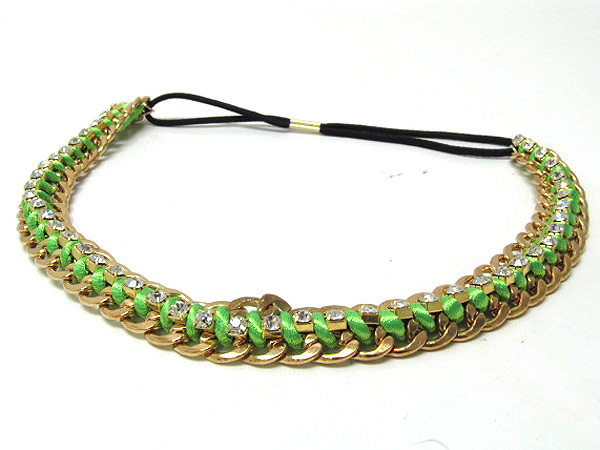 Multi crystal on metal fashion chain braided colorful fashion cord headband