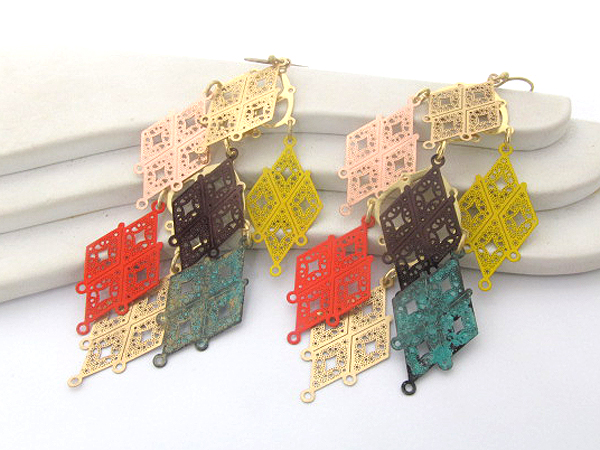 Multi metal diamond fashion filigree drop earring