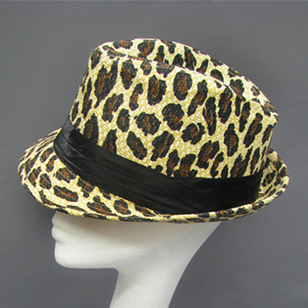 100% straw leopard print summer fedroa