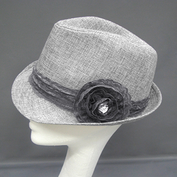 100% lace trim flower crystal corstage summer fedora