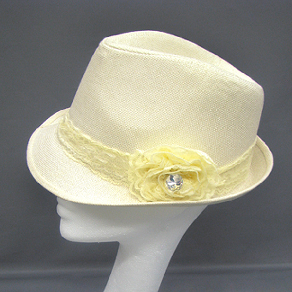 100% lace trim flower crystal corstage summer fedora