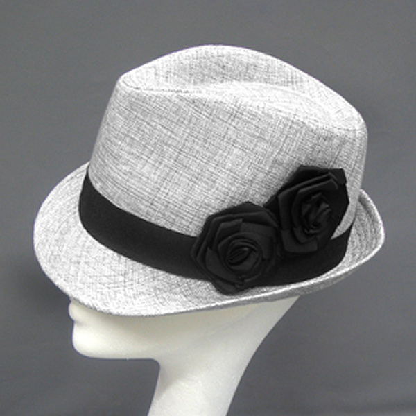 100% shiny w/ two flowers summer fedora