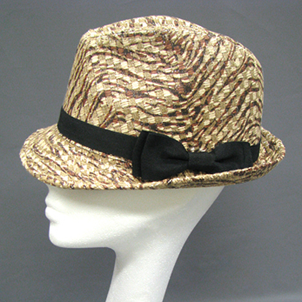 100% shiny band bow w/ zebra print summer fedora