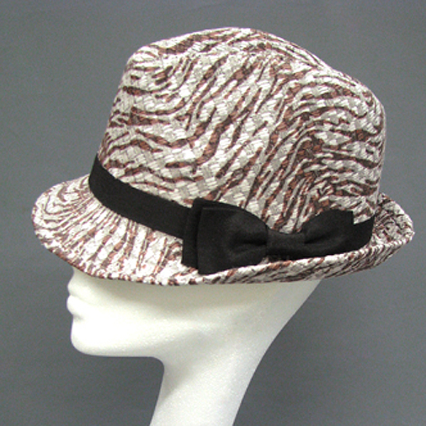 100% shiny band bow w/ zebra print summer fedora