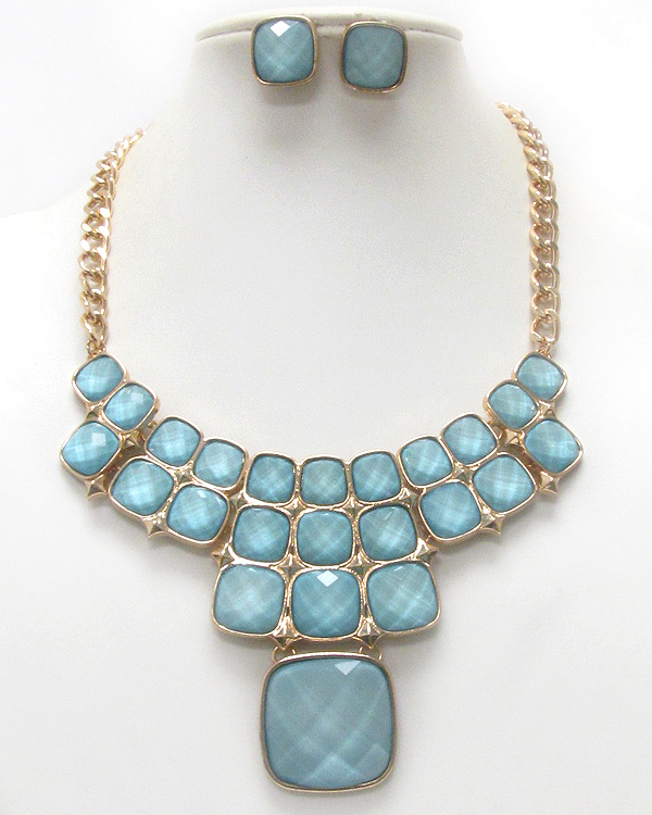 Facet acrylic pearl finish stone bib necklace earring set