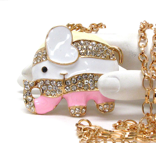Crystal and epoxy deco elephant pendant necklace