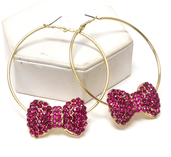 Crystal ribbon deco hoop earring - hoops