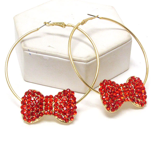 Crystal ribbon deco hoop earring - hoops