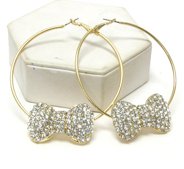 Crystal ribbon deco hoop earring - hoops