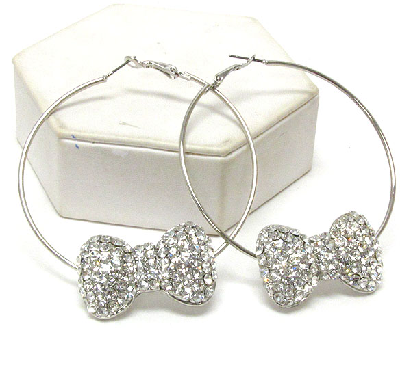 Crystal ribbon deco hoop earring - hoops