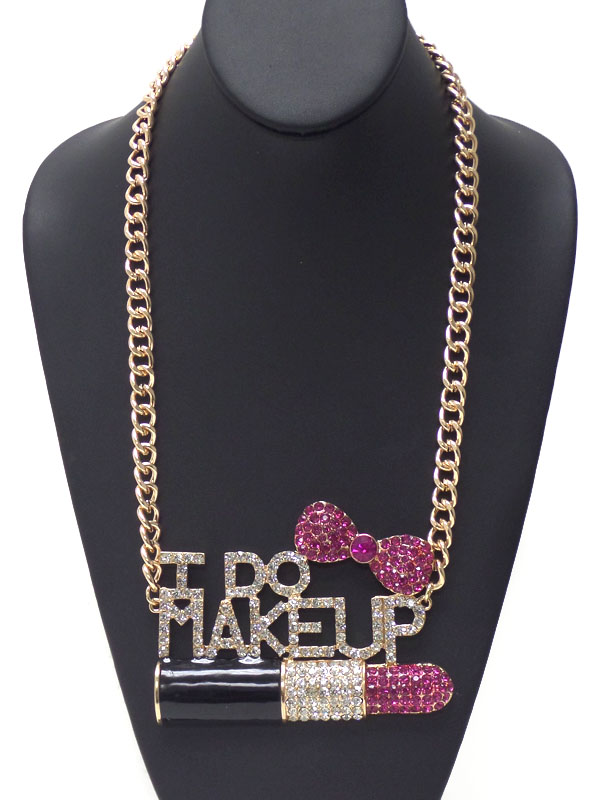 Thick chain with i do makeup w/lipstick & bow pendant neckace
