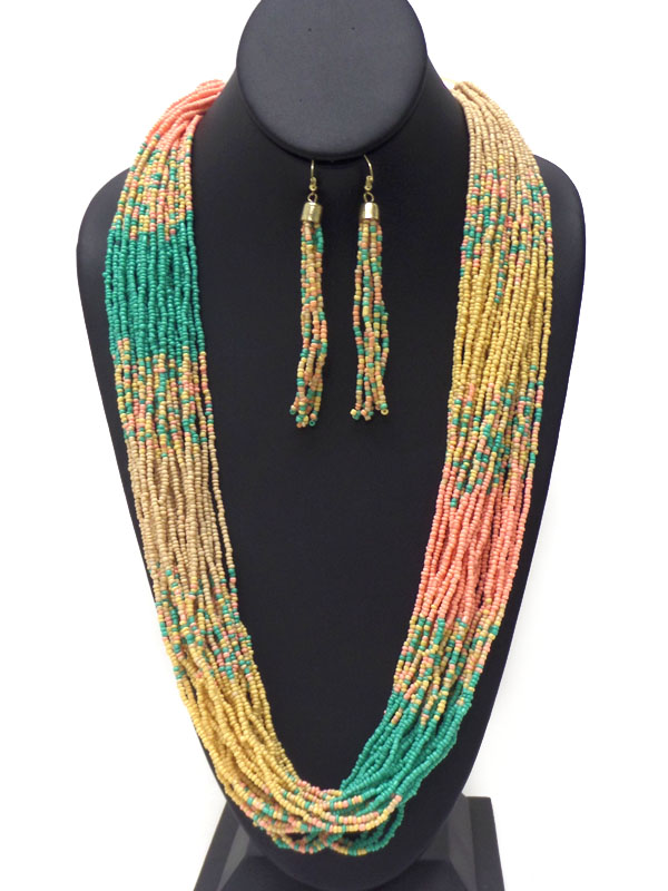 Multi seed bead chain mix necklace set 