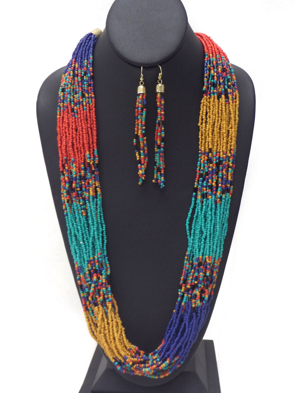 Multi seed bead chain mix necklace set 
