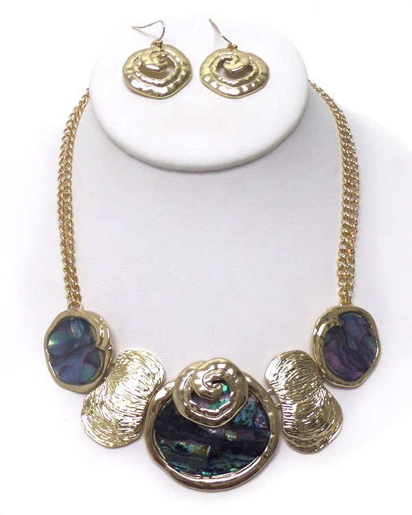 Two row chain abalone linked necklace set 