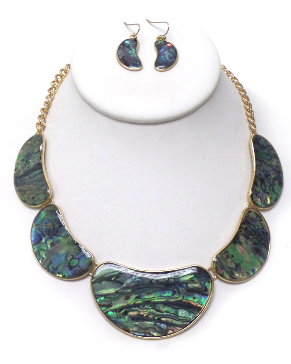 Jelly shape abalone link necklace earring set