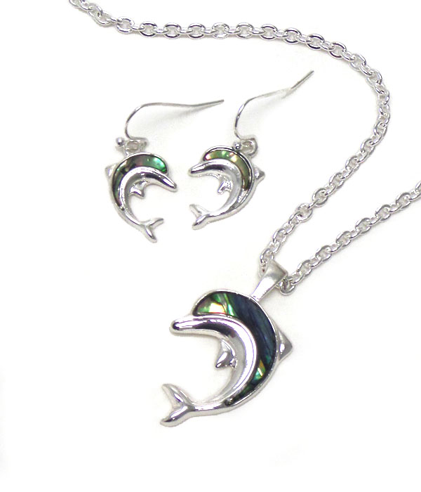 Abalone dolphine necklace earring set