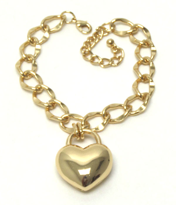 Premier electro plating metal puffy heart charm chain bracelet -valentine