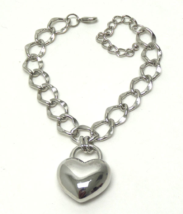 Premier electro plating metal puffy heart charm chain bracelet -valentine