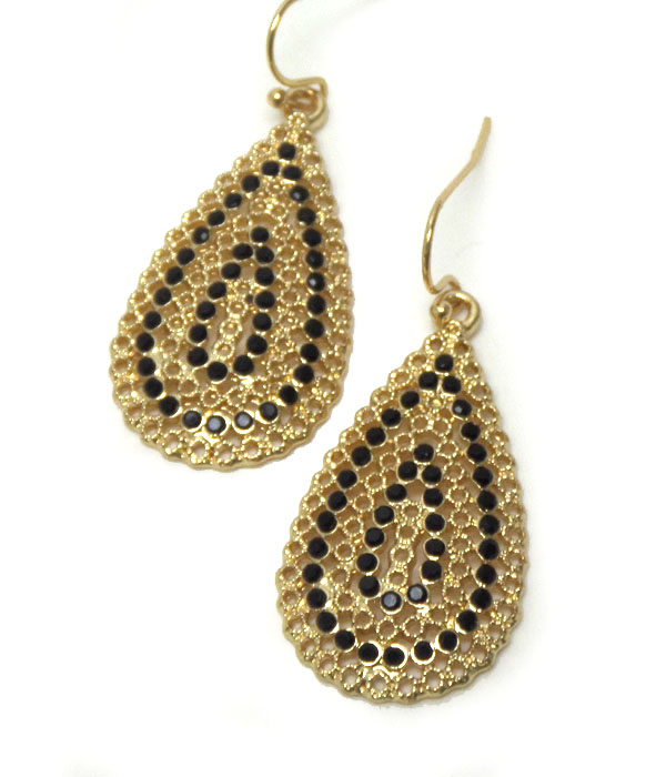 Premier electro plating crystal and metal filigree teardrop earring