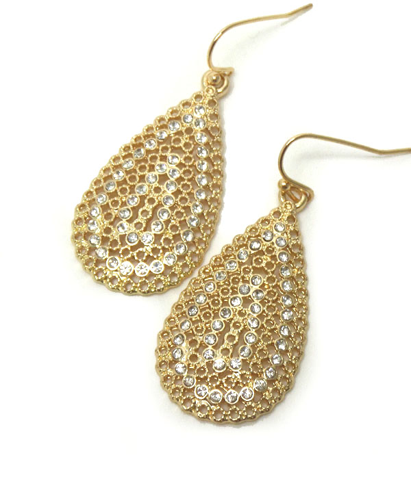 Premier electro plating crystal and metal filigree teardrop earring